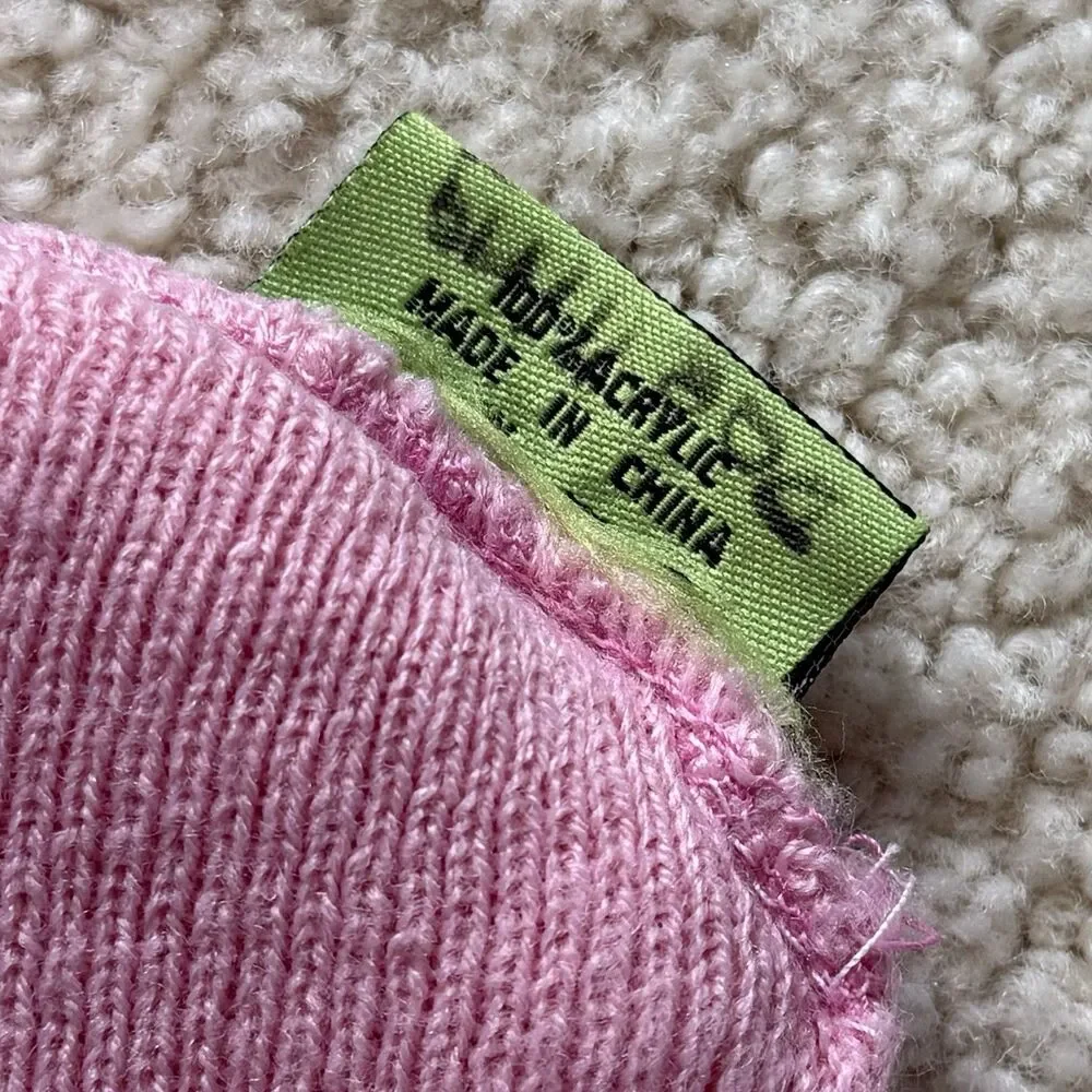 Western Chief Kids Pink Knit Winter Beanie Cap Hat Embroidered Cat Face & Tail